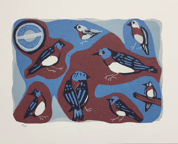 print of several bluebirds in different sizes